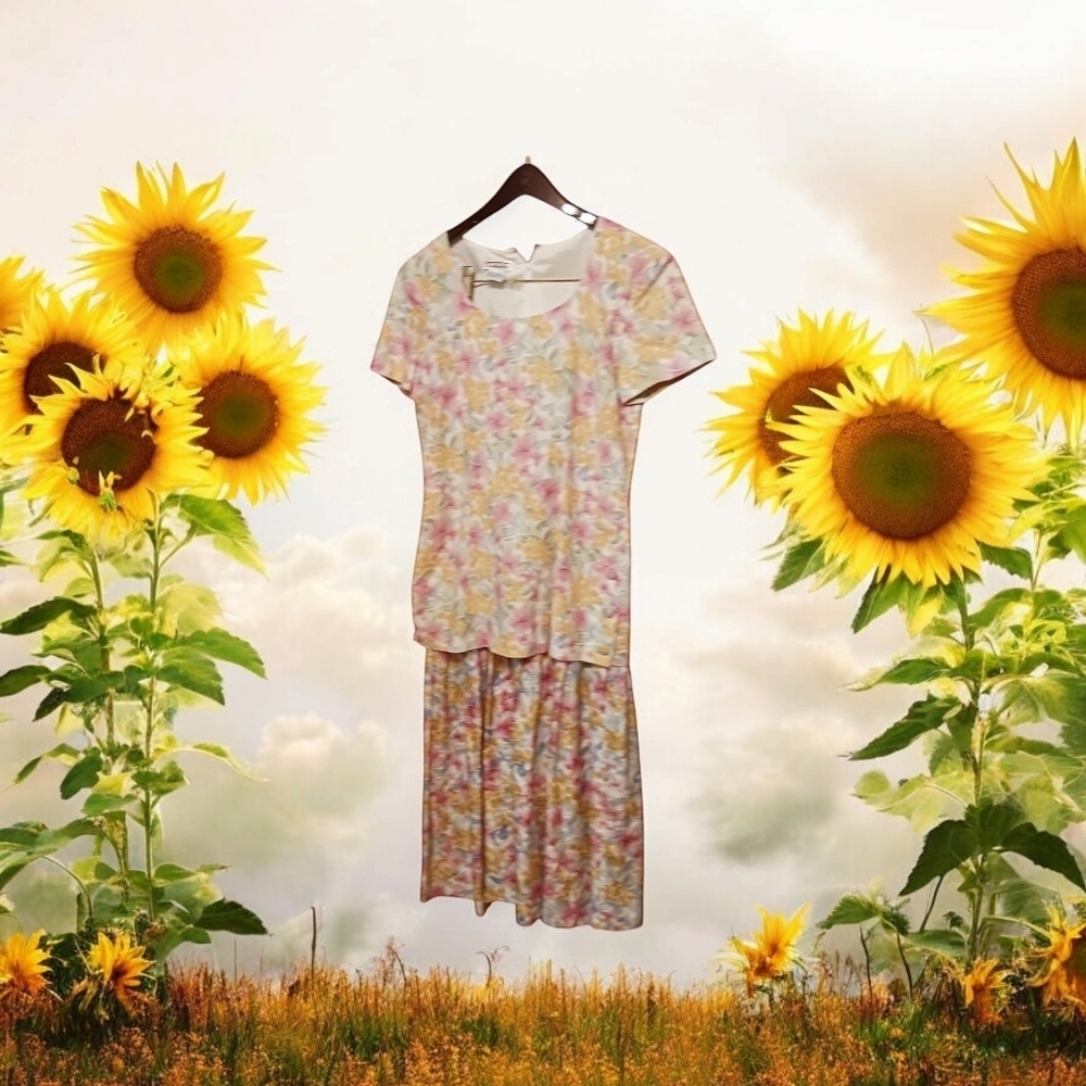 VTG Talbots Midi Dress Sz 8 Retro Floral Cottagecore Pleat Button Sara Campbell